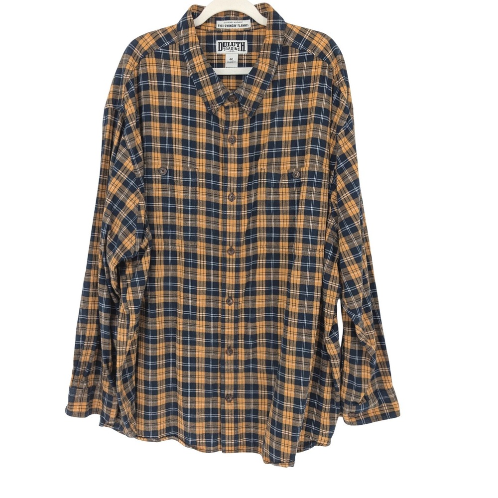 Duluth Trading Co Free Swingin Flannel Mens 4XL Yellow Plaid Relaxed Fit Shirt